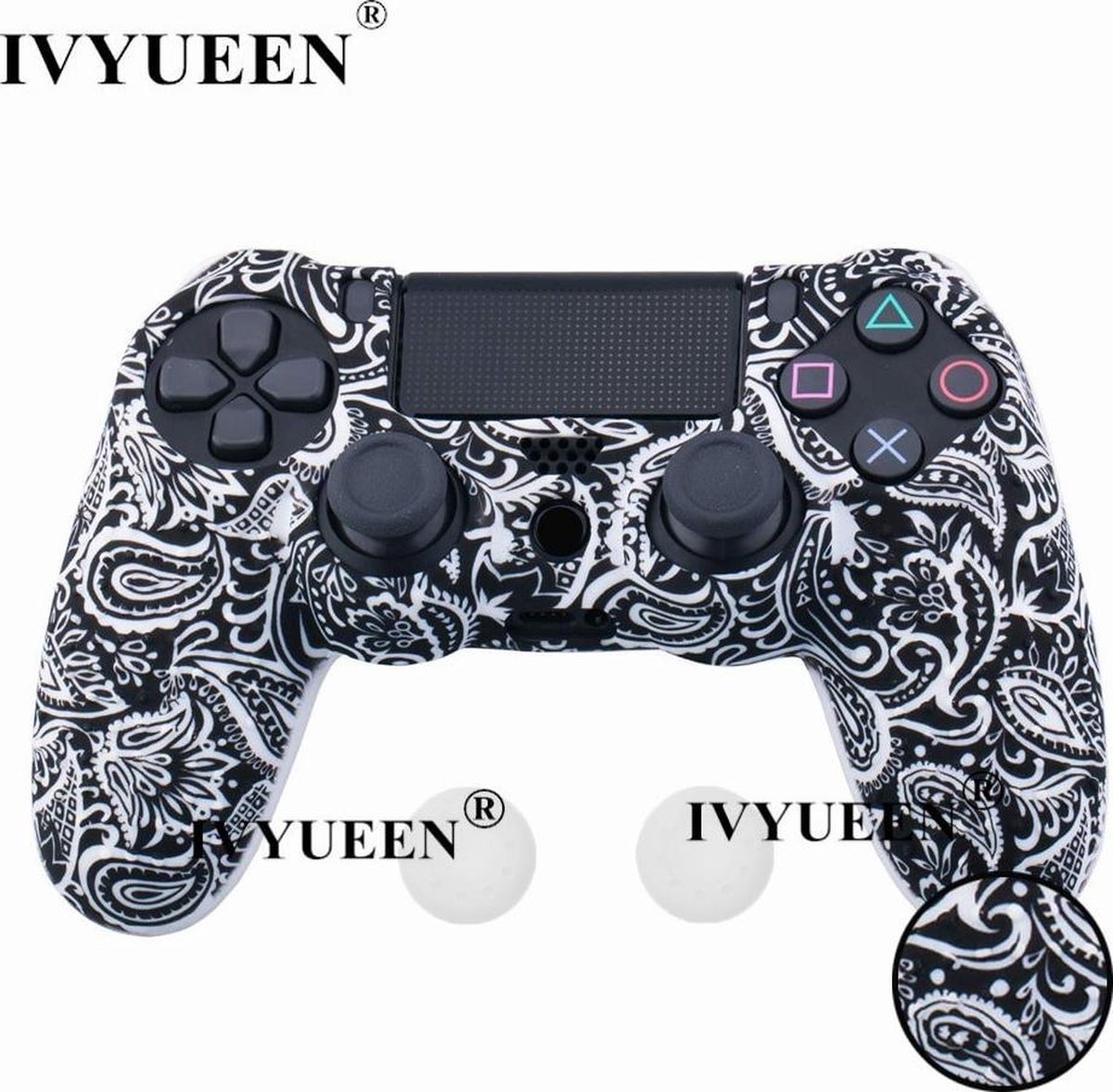 Playstation 4 Skin | Controller hoesje + Thump grips | Black leaves